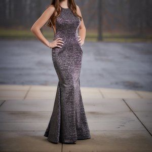 Dark Silver Gray Shimmer Long Prom Dress, Size 1